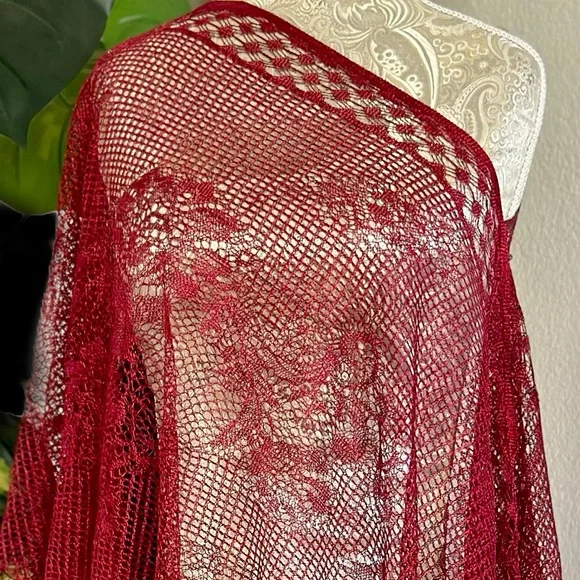 Sexy Burgundy Fringe Shawl Beach Vacation Summer Coachella Poolside Bikini Cover - Picture 7 of 7